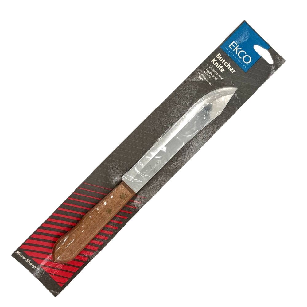 Vintage 1990 EKCO Stainless Micro-Sharp Butcher Knife Wooden Handle 7” Blade